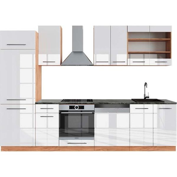 Vicco Cucina Componibile Fame-Line, 300 Cm , Pt Antracite, Bianco Lucido/Oro Power Oak-image