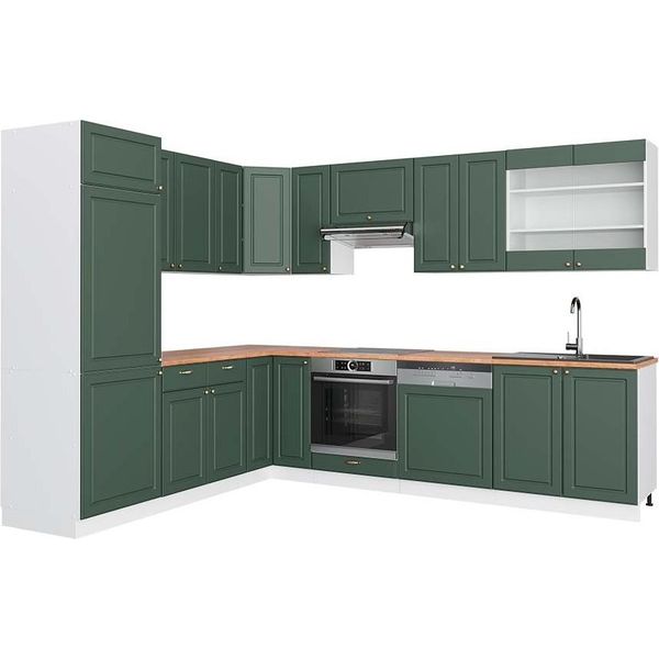 Vicco Cucina Angolare Completa Fame-Line, 227 X 287 Cm , Pt Rovere, Verde-Oro Country House/Bianco-image