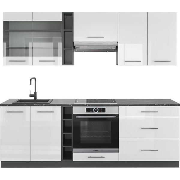 Vicco Cucina Componibile Fame-Line, 235 Cm , Pt Antracite, Bianco Lucido/Antracite-image