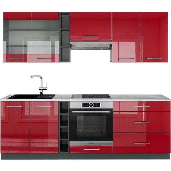 Vicco Cucina Componibile Fame-Line, 235 Cm , Pt Marmo, Bordeaux Lucido/Antracite-image