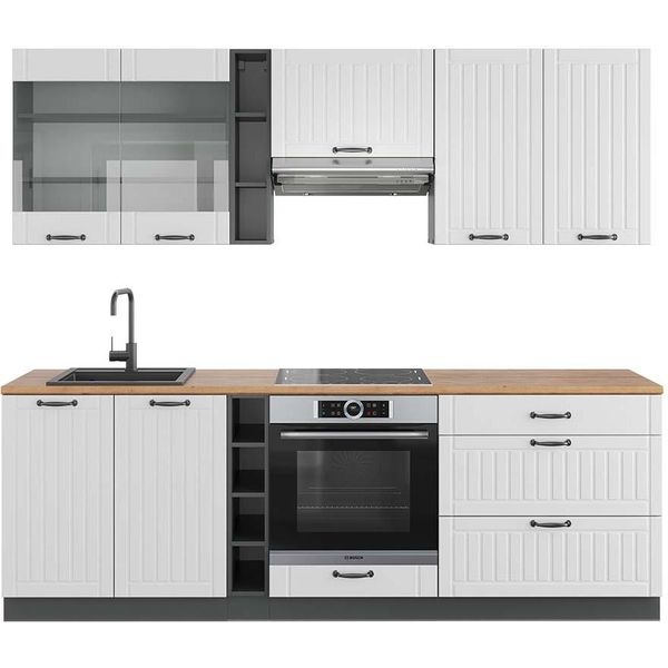 Vicco Cucina Componibile Fame-Line, 235 Cm , Pt Rovere, Bianco Casa Di Campagna/Antracite-image