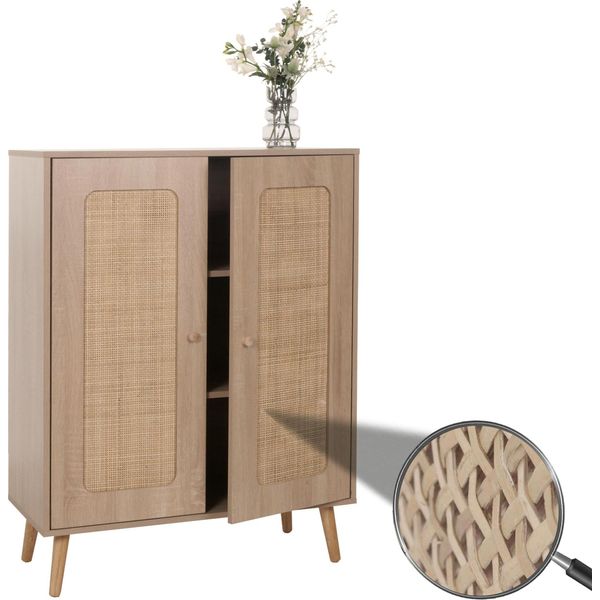 Credenza HWC-M38, Mobile Cassettiera, Vani Portaoggetti, Legno Kubu Rattan 106X80X41Cm ~ Effetto Rovere-image