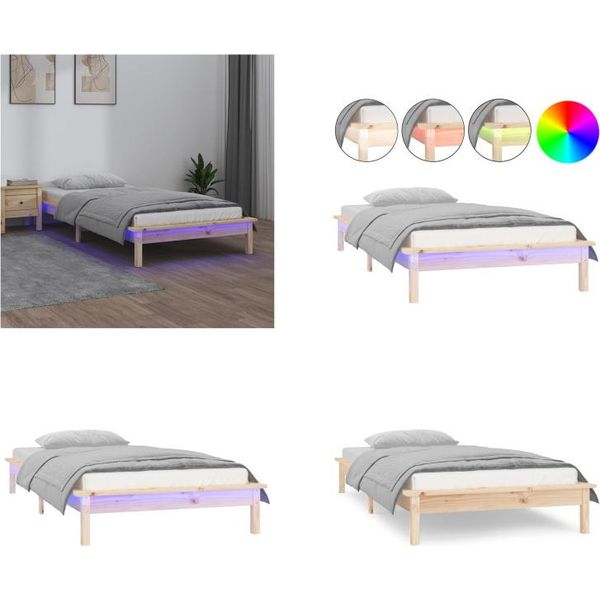 Vidaxl Letto In Legno Massiccio Con Led 90X200 Cm - Struttura Letto - Cornici Letto - Struttura Letto - Letto Camera Da Letto-image