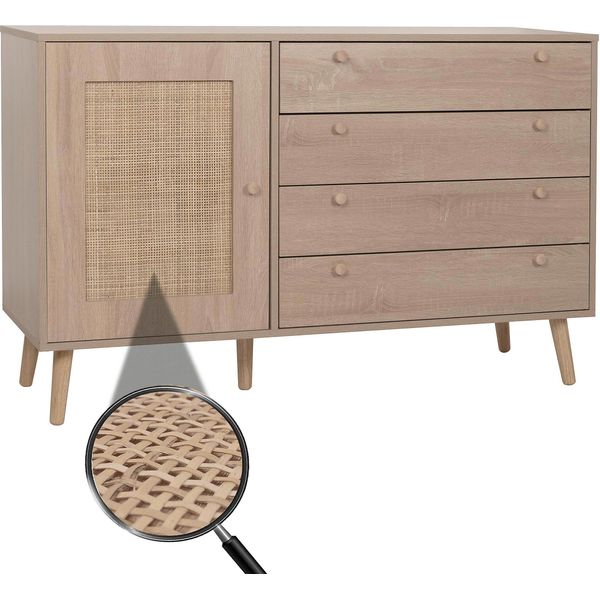 Credenza HWC-M43, Mobile Cassettiera Alto, Cassettiera, Melaminico In Legno Kubu Rattan, Aspetto Rovere-image