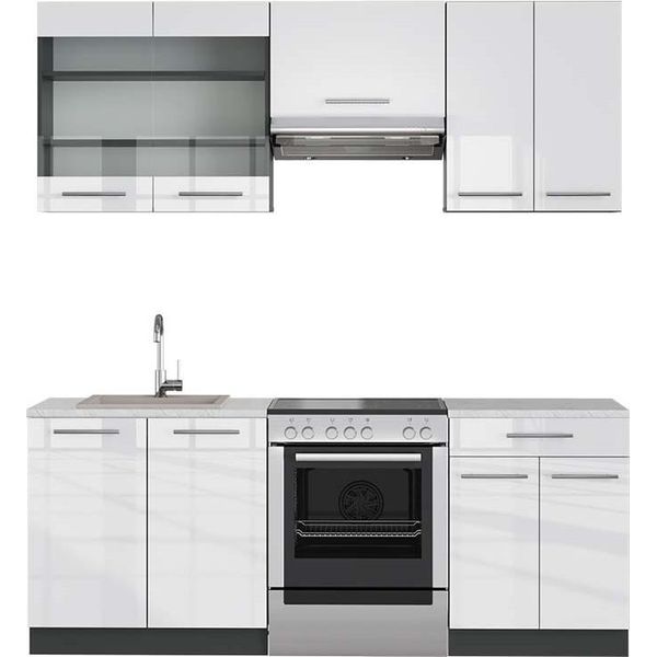 Vicco Cucina Componibile Fame-Line, 200 Cm , Pt Marmo, Bianco Lucido/Antracite-image