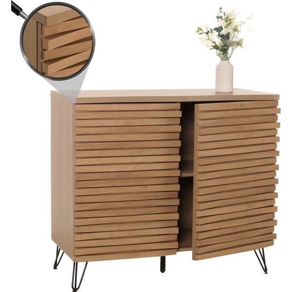 Cassettiera HWC-M49, Credenza Credenza Alta, Design 3D Scomparti, Mdf Metallo 85X95X45Cm ~ Natura-image