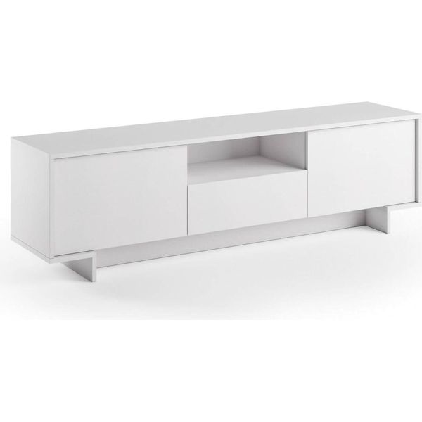 Dmora Mobile Porta Tv Atina 42X170X48H Cm Bianco, Apertura Push Pull 3 Vani Italy-image