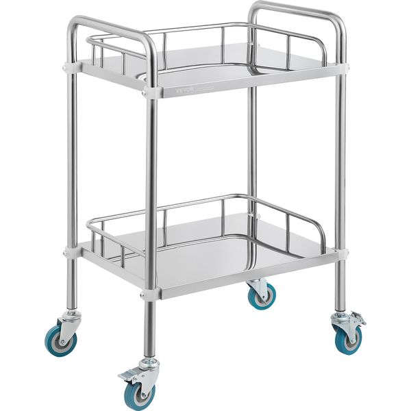 Carrello Da Laboratorio Vevor, Carrello A 2 Ripiani In Acciaio Inox, Carrello Da Laboratorio Con Ruote Girevoli, Carrello Dentale Per Clinica, Laboratorio, Ospedale, Salone, 15,16" X 21,57"" X 34,06"-image