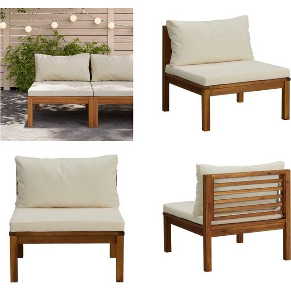 Vidaxl Divano Centrale Modulare Con Cuscini Bianchi Crema In Legno Di Acacia - Divano Centrale - Divani Centrali - Divano - Divani-image