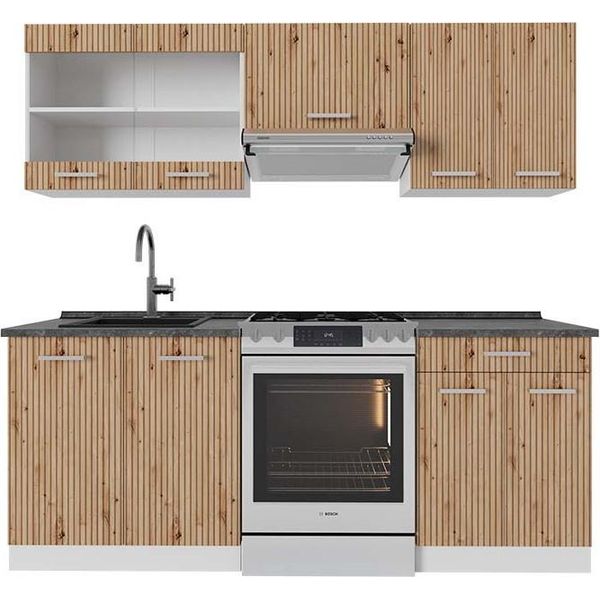 Vicco Cucina Componibile R-Line, 200 Cm , Pt Antracite, Rovere Artigianale/Bianco-image