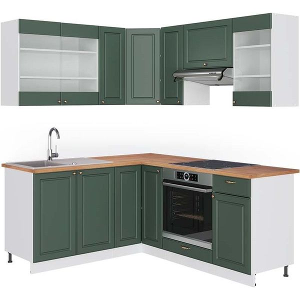 Vicco Cucina Angolare Completa Fame-Line, 160 X 190 Cm , Pt Rovere, Verde-Oro Country House/Bianco-image