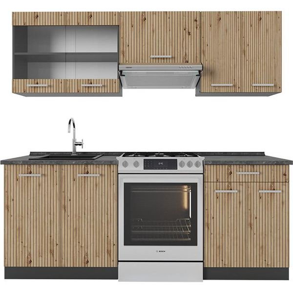 Vicco Cucina Componibile R-Line, 200 Cm , Pt Antracite, Rovere Artigianale/Antracite-image