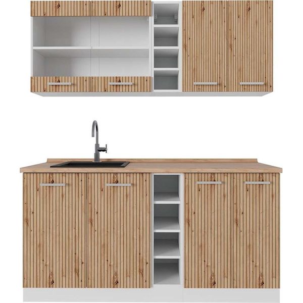 Vicco Cucina Completa R-Line, 160 Cm , Pt Rovere, Rovere Artigianale/Bianco-image