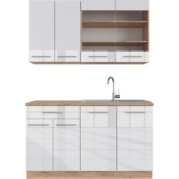 Vicco Cucina Completa Fame-Line, 140 Cm , Pt Rovere, Bianco Lucido/Oro Power Oak-image