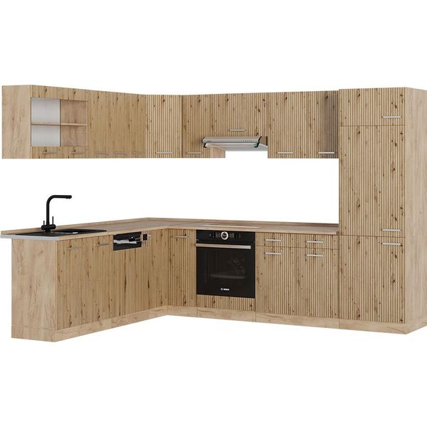 Vicco Cucina Angolare Completa R-Line, 227 X 287 Cm Senza Piano Di Lavoro, Rovere Artigianale/Rovere Goldkraft-image