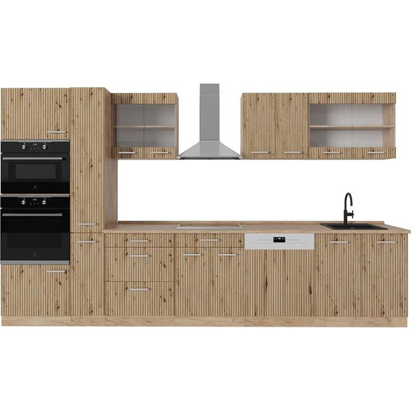 Vicco Cucina Componibile R-Line, 350 Cm Con Armadio Alto, Pt Rovere, Rovere Artigianale/Rovere Goldkraft-image