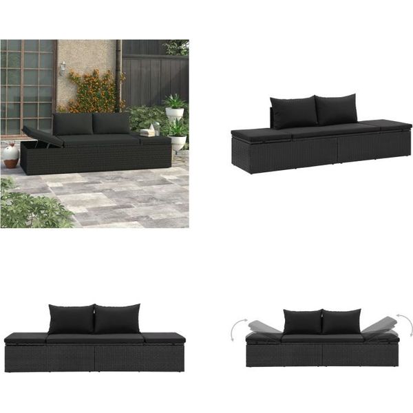 Vidaxl Lettino Da Sole Con Cuscino In Polirattan Nero - Lettino Da Sole - Lettini Da Sole - Lettini Da Sole - Lettini Da Sole-image