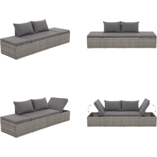 Vidaxl Lettino Da Giardino Grigio 195×60 Cm In Poly Rattan - Lettino Da Giardino - Lettini Da Giardino - Lettino Da Sole - Lettini Da Sole-image