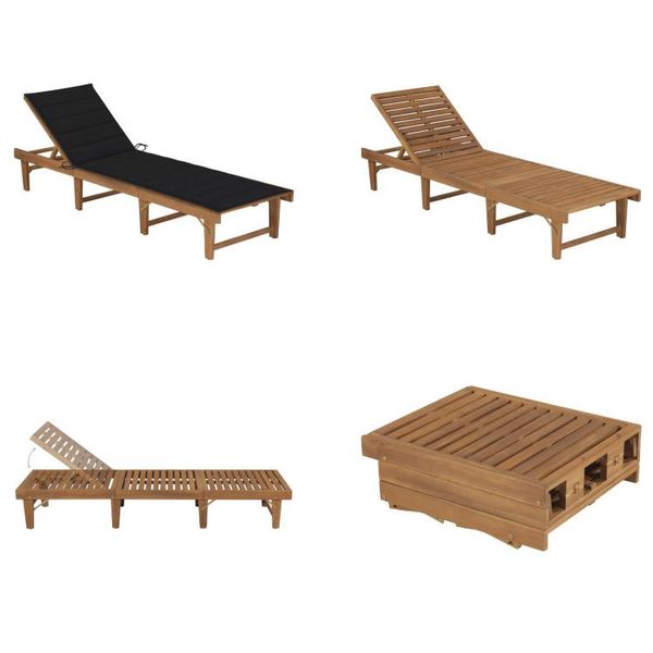 Vidaxl Lettino Prendisole Pieghevole Con Cuscino In Legno Massiccio Di Acacia - Lettino Prendisole - Lettini Prendisole In Legno - Lettini Prendisole In Legno-image