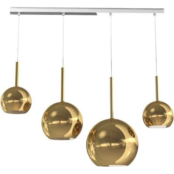 Lampadario Moderno 4 Luci Vetro Oro A Sospensione Future - Attacco E27 Max 60W - Struttura Cromo 88X25X220Cm-image