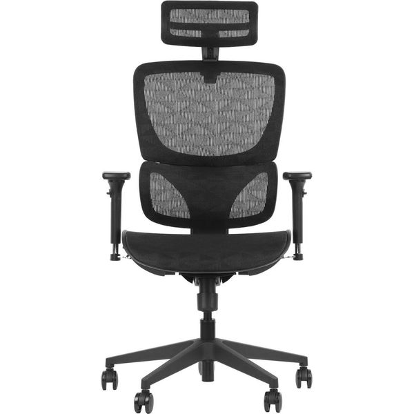 Sedia Girevole Ergonomica Da Ufficio Ergonew S1, Base In Nylon, Braccioli Regolabili, Poggiatesta, Seduta E Schienale In Rete Regolabili, Nero-image