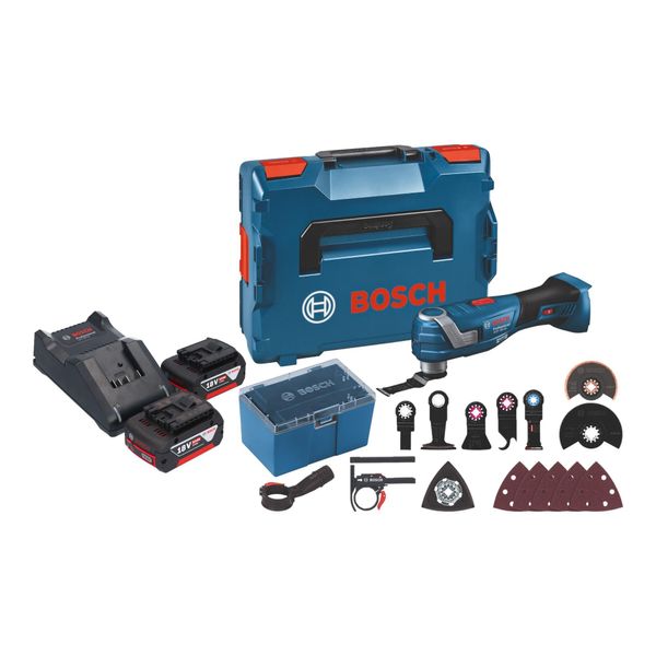 Bosch Gop 18V-34 Multi Cutter Professionale A Batteria 18 V Starlock Plus + 2X Batteria Ricaricabile 5,0 Ah + Caricatore + 17 Accessori + L-Boxx-image