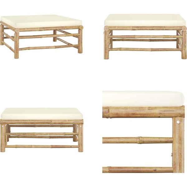 Vidaxl Sgabello Da Giardino Con Cuscino Crema Bianco Bambù - Sgabello - Poggiapiedi - Panca Per Piedi - Poggiapiedi-image