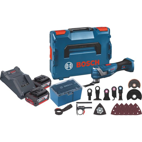 Bosch Gop 18V-34 Multi Cutter Professionale A Batteria 18 V Starlock Plus + 2X Batteria Ricaricabile 4,0 Ah + Caricatore + 17 Accessori + L-Boxx-image