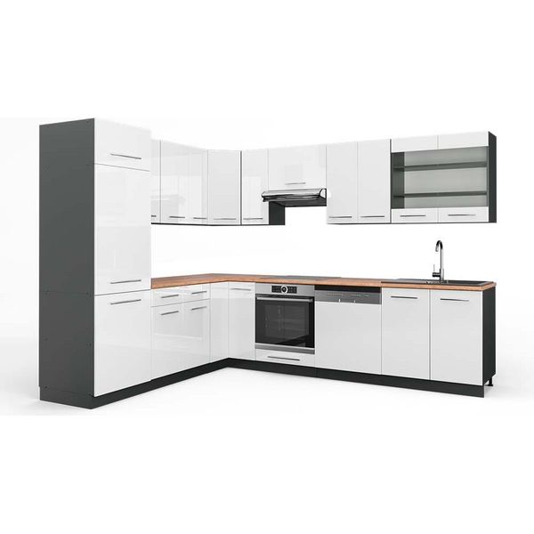 Vicco Cucina Angolare Completa Fame-Line, 227 X 287 Cm , Pt Rovere, Bianco Lucido/Antracite-image