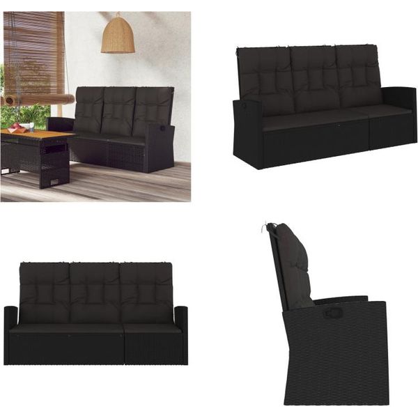 Vidaxl Panca Da Giardino Con Funzione Reclinabile E Cuscini Neri 173Cm In Poly Rattan - Panca Da Giardino - Panche Da Giardino - Panchina - Panca Da Esterno-image