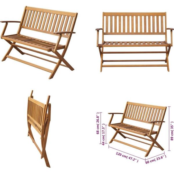 Vidaxl Panca Da Giardino 120 Cm In Legno Massiccio Di Acacia - Panca Da Giardino - Panca Da Giardino - Panche - Panchine-image