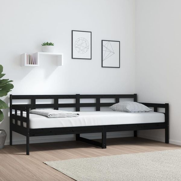 The Living Store Letto Da Giorno Nero In Pino Massiccio 80X200 Cm-image
