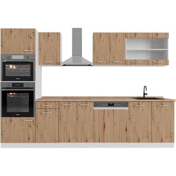 Vicco Cucina Componibile R-Line, 300 Cm Con Armadio Alto, Pt Rovere, Rovere Artigianale/Bianco-image