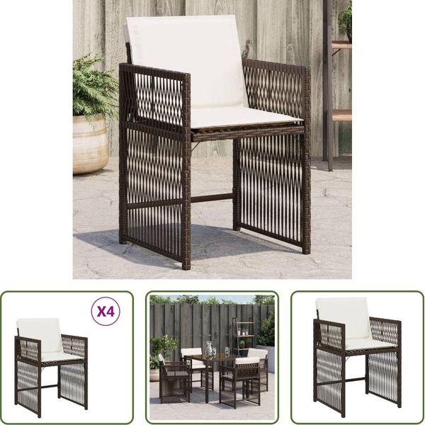 The Living Store Sedie Da Giardino Con Cuscini 4 Pz. Poli Rattan Marrone-image