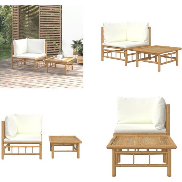 Vidaxl Set Salotto Da Giardino 2 Pezzi Con Cuscini Bianchi Crema Bambù - Set Salotto Da Giardino - Set Salotto Da Giardino - Set Salotto - Set Mobili Da Giardino-image