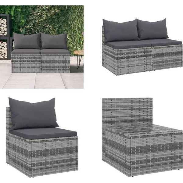 Vidaxl Divano Da Giardino Con Cuscini 2 Pz. Poli Rattan Grigio - Divano Centrale Da Giardino - Divani Centrali Da Giardino - Divano - Mobili Da Giardino-image