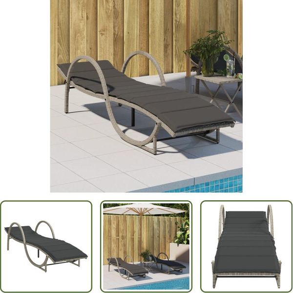The Living Store Lettino Con Cuscino Grigio Chiaro 60X199X42 Cm Poly Rattan-image