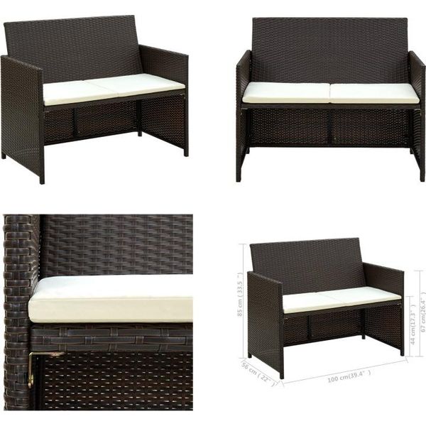 Vidaxl Divano Da Giardino A 2 Posti Con Cuscini In Poly Rattan Marrone - Divano - Divani - Divano A 2 Posti - Divani A 2 Posti-image