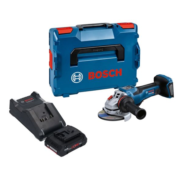 Bosch Gws 18V-15 Psc Smerigliatrice Angolare Professionale A Batteria 18 V 125 Mm Biturbo Brushless + 1X Batteria Procore 4,0 Ah + Caricabatterie + L-Boxx-image