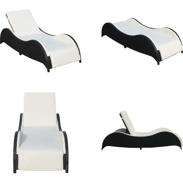 Vidaxl Lettino Prendisole Con Cuscino Imbottito In Polirattan Nero - Lettino Prendisole - Lettini Prendisole - Lettini Prendisole-image