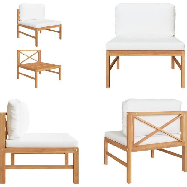 Vidaxl Divano Centrale Con Cuscini Crema In Legno Massiccio Di Teak - Divano Centrale - Divani Centrali - Divano Centrale - Divani Centrali-image