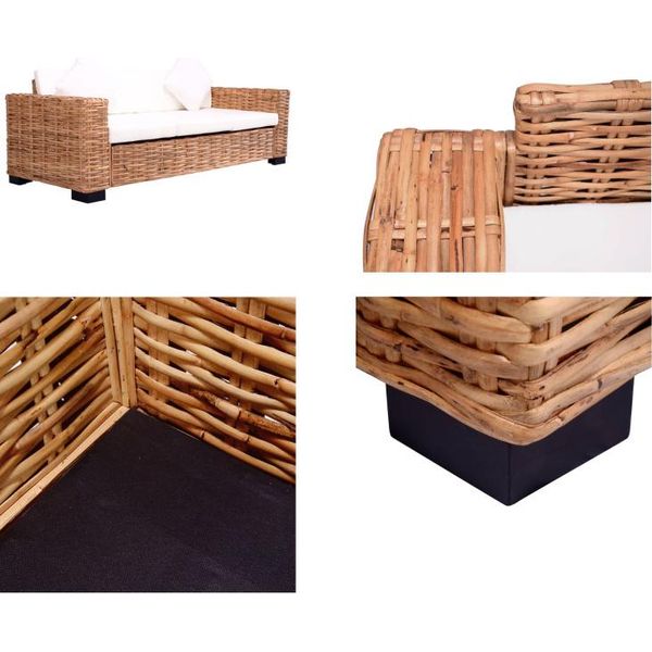 Vidaxl Divano Da Giardino A 3 Posti In Rattan Naturale - Divano Da Giardino - Divani Da Giardino - Divani - Divani-image
