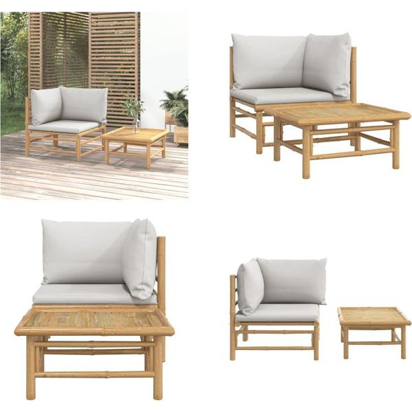 Vidaxl Set Salotto Da Giardino 2 Pezzi Grigio Chiaro Cuscini Bambù - Set Salotto Da Giardino - Set Salotto Da Giardino - Set Salotto - Set Mobili Da Giardino-image