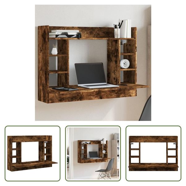 The Living Store Scrivania Da Parete In Rovere Fumé 105X48X75 Cm Materiale Legno-image