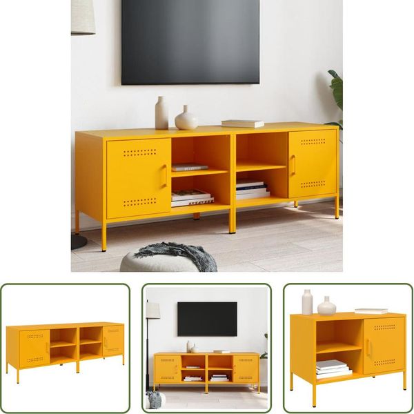The Living Store Mobili Tv 2 Pezzi Giallo Senape 68X39X50,5 Cm Acciaio-image