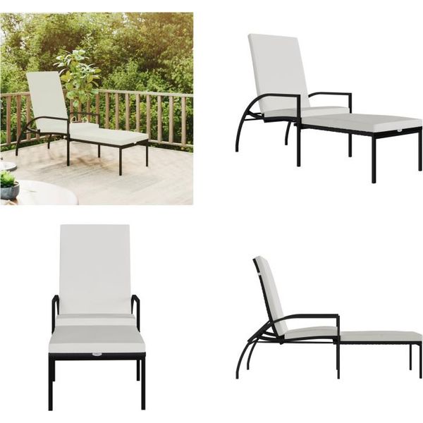 Vidaxl Lettino Da Sole Con Poggiapiedi In Rattan Pe Nero - Lettino Da Sole - Chaise Longue - Sedia Da Giardino-image