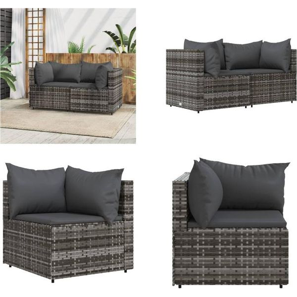 Vidaxl Divani Angolari Da Giardino Con Cuscini 2 Pz. Poli Rattan Grigio - Divano Ad Angolo - Divani Ad Angolo - Divano - Divano Da Esterno-image