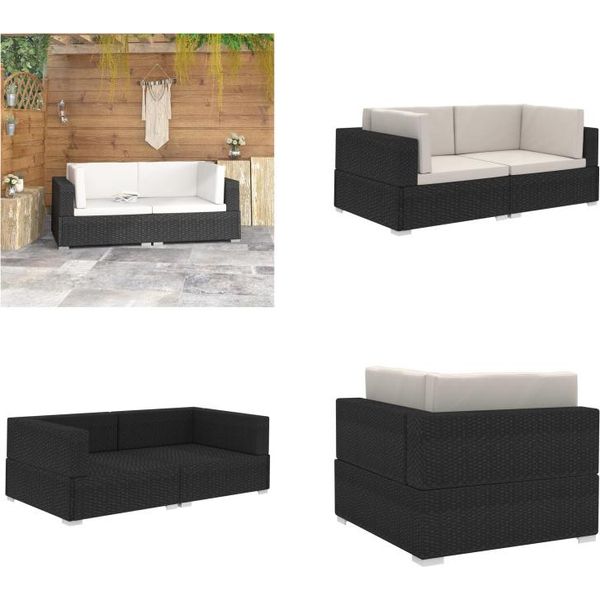 Vidaxl Divani Ad Angolo 2 Pezzi Con Cuscini In Poly Rattan Nero - Divano Ad Angolo - Divani Ad Angolo - Divano A 2 Posti - Divani A 2 Posti-image