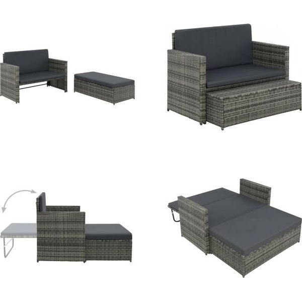 Vidaxl Set Salotto Da Giardino 2 Pezzi Con Cuscini In Poly Rattan Grigio - Set Divano Da Giardino - Set Divano Da Giardino - Set Divano Da Giardino - Set Divano Da Giardino-image