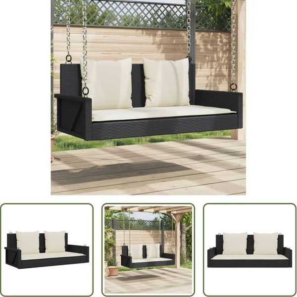 The Living Store Panca Sospesa Con Cuscini Nero 119X56X48 Cm Poly Rattan-image